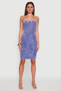 Womens Rib Knit Mineral Wash Tube Dress, M