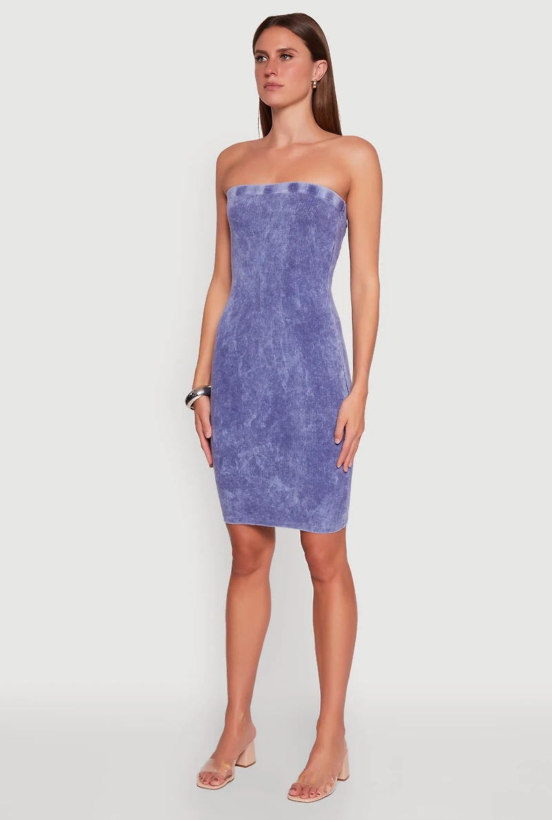 Womens Rib Knit Mineral Wash Tube Dress, M