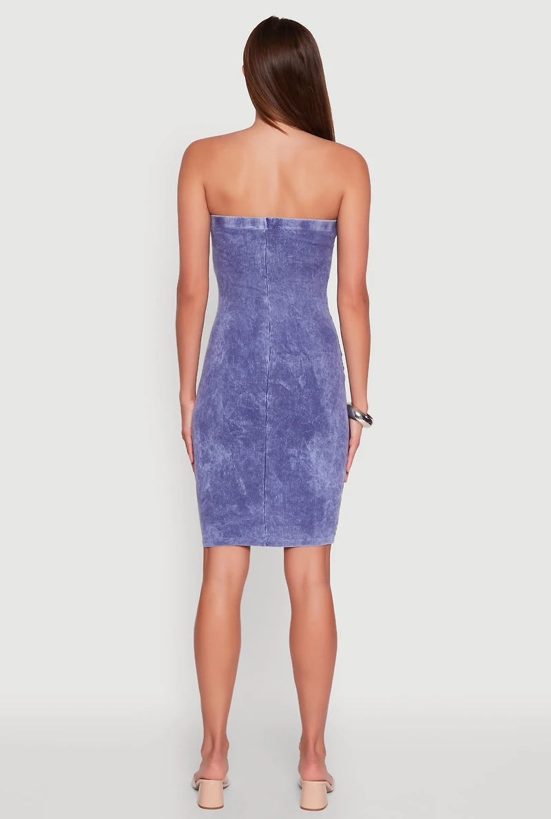Womens Rib Knit Mineral Wash Tube Dress, M