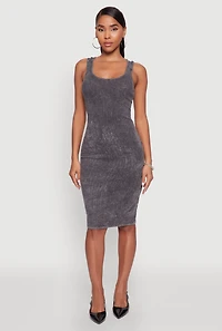 Womens Trendy Mineral Wash Scoop Neck Racerback Tank Dress, Grey, Size S