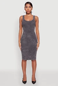Womens Trendy Mineral Wash Scoop Neck Racerback Tank Dress, Grey, Size S