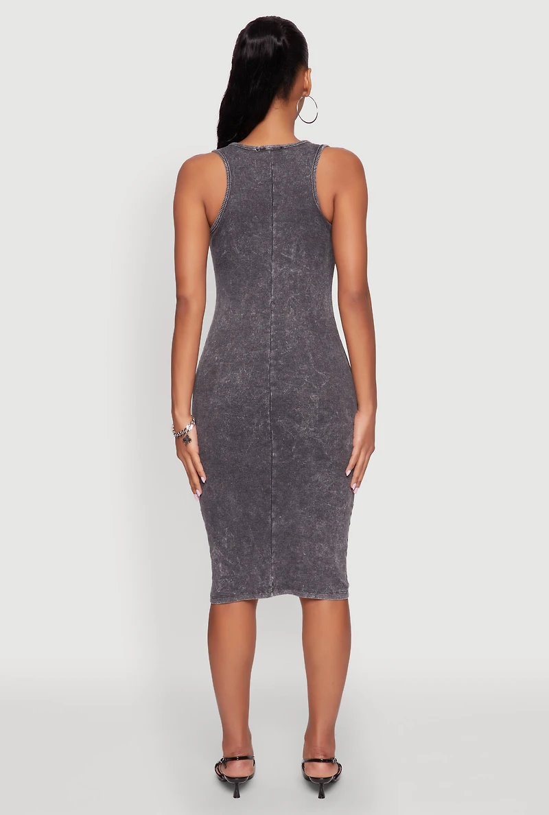 Womens Trendy Mineral Wash Scoop Neck Racerback Tank Dress, Grey, Size S