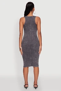 Womens Trendy Mineral Wash Scoop Neck Racerback Tank Dress, Grey, Size S