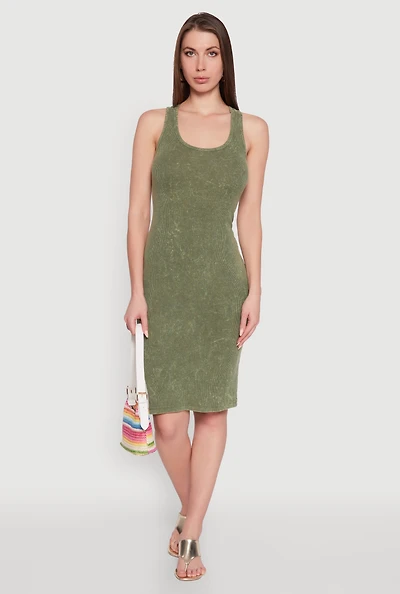 Womens Trendy Mineral Wash Scoop Neck Racerback Tank Dress, Green,