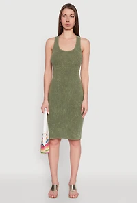 Womens Trendy Mineral Wash Scoop Neck Racerback Tank Dress, Green,