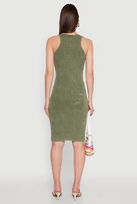 Womens Trendy Mineral Wash Scoop Neck Racerback Tank Dress, Green,