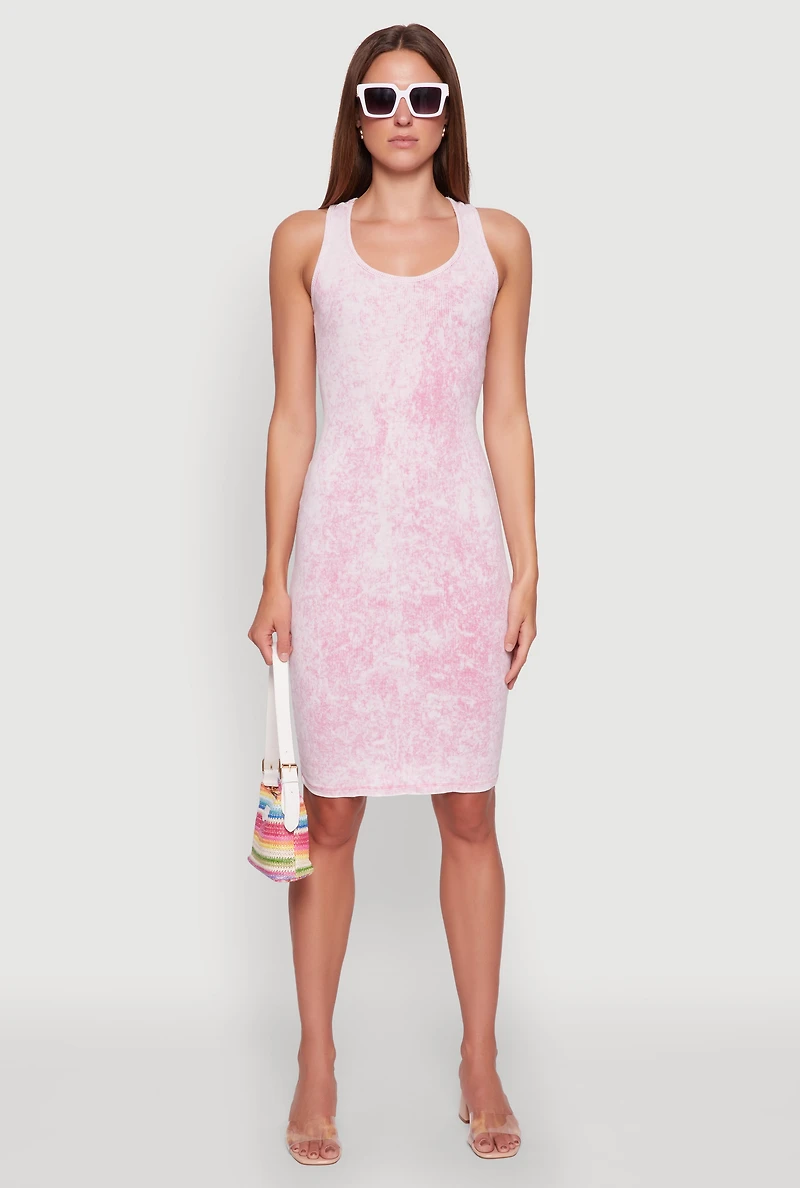 Womens Trendy Mineral Wash Scoop Neck Racerback Tank Dress, Pink, Size S