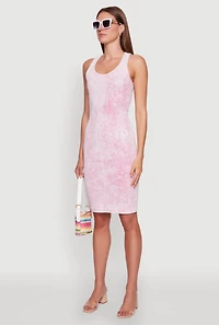 Womens Trendy Mineral Wash Scoop Neck Racerback Tank Dress, Pink, Size S