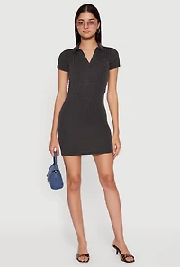 Rib Knit Short Sleeve Mini Polo Dress