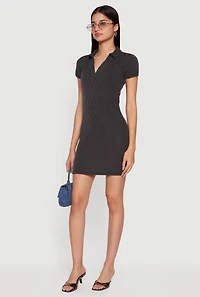 Rib Knit Short Sleeve Mini Polo Dress