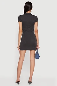 Rib Knit Short Sleeve Mini Polo Dress