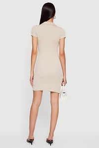 Rib Knit Short Sleeve Mini Polo Dress