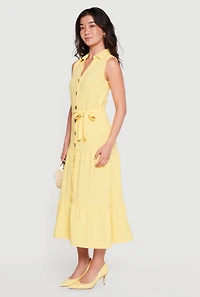 Crepe Knit Sleeveless Tiered Shirt Dress