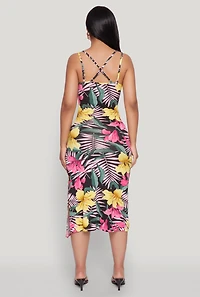 Tropical Floral Print Double Strap Cami Dress