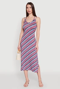 Womens Chevron Print Double Spaghetti Strap Midi Dress, Multi,