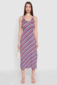 Womens Chevron Print Double Spaghetti Strap Midi Dress, Multi,