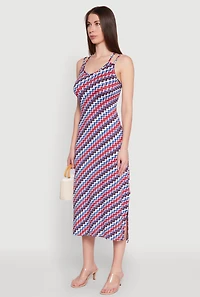 Womens Chevron Print Double Spaghetti Strap Midi Dress, Multi,