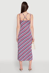 Womens Chevron Print Double Spaghetti Strap Midi Dress, Multi,