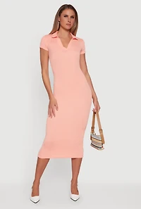 Ribbed Knit Johnny Collar Polo Dress