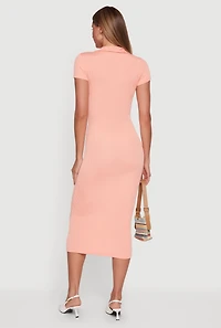 Ribbed Knit Johnny Collar Polo Dress