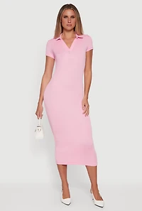 Ribbed Knit Johnny Collar Polo Dress