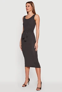 Tie Waist Belted Slit Back Midi Dress