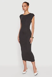 Ribbed Knit Cap Sleeve Backless Midi Dress