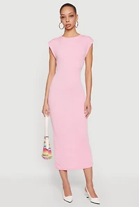 Ribbed Knit Cap Sleeve Backless Midi Dress