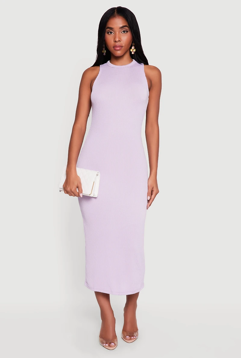 Sleeveless Back Slit Rib Knit Midi Dress