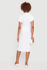 Tie Waist Belted Midi Shirt Dress
