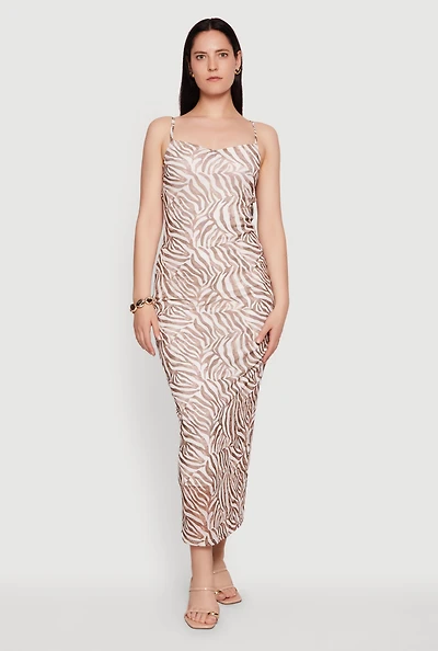 Zebra Print Mesh Overlay Dress with Keyhole Back