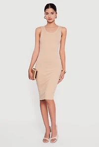 Womens Sleeveless Ribbed Knit Midi Dress,