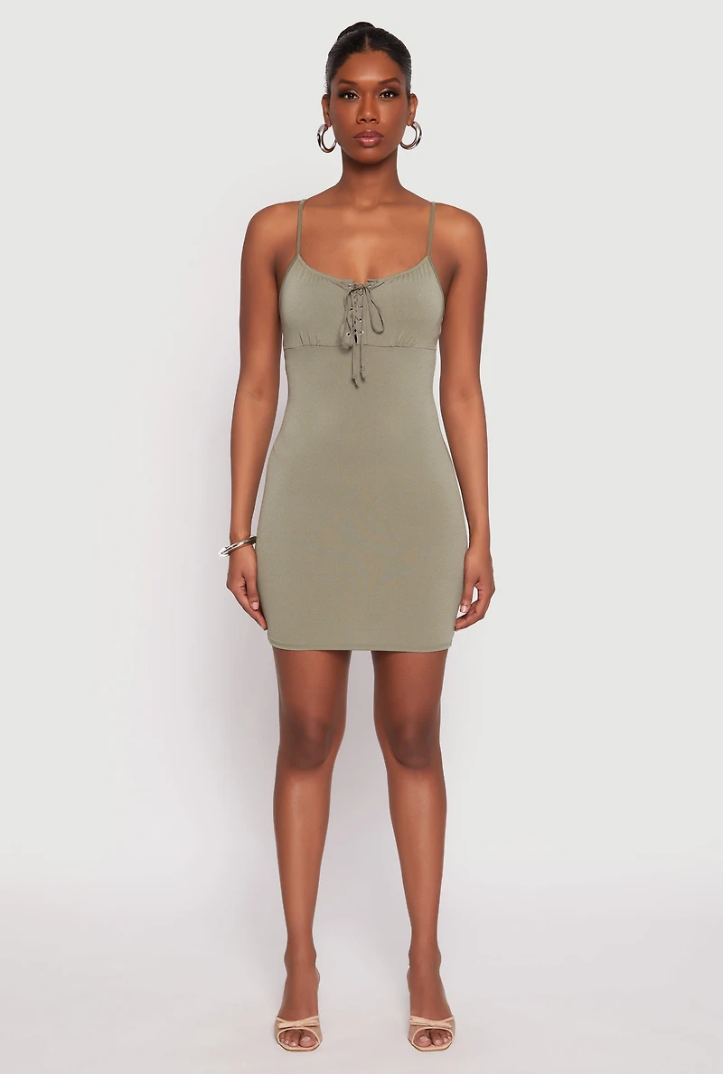 Lace Up Mini Cami Dress