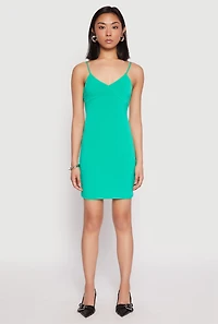 Womens V Neck Cami Bodycon Dress, Green, Size L