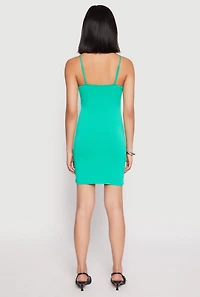 Womens V Neck Cami Bodycon Dress, Green, Size L