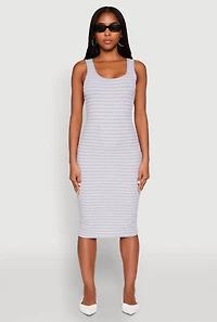 Womens Striped Scoop Neck Midi Dress, Grey, Size M