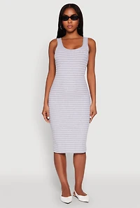 Womens Striped Scoop Neck Midi Dress, Grey, Size M