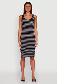 Womens Striped Scoop Neck Midi Dress,
