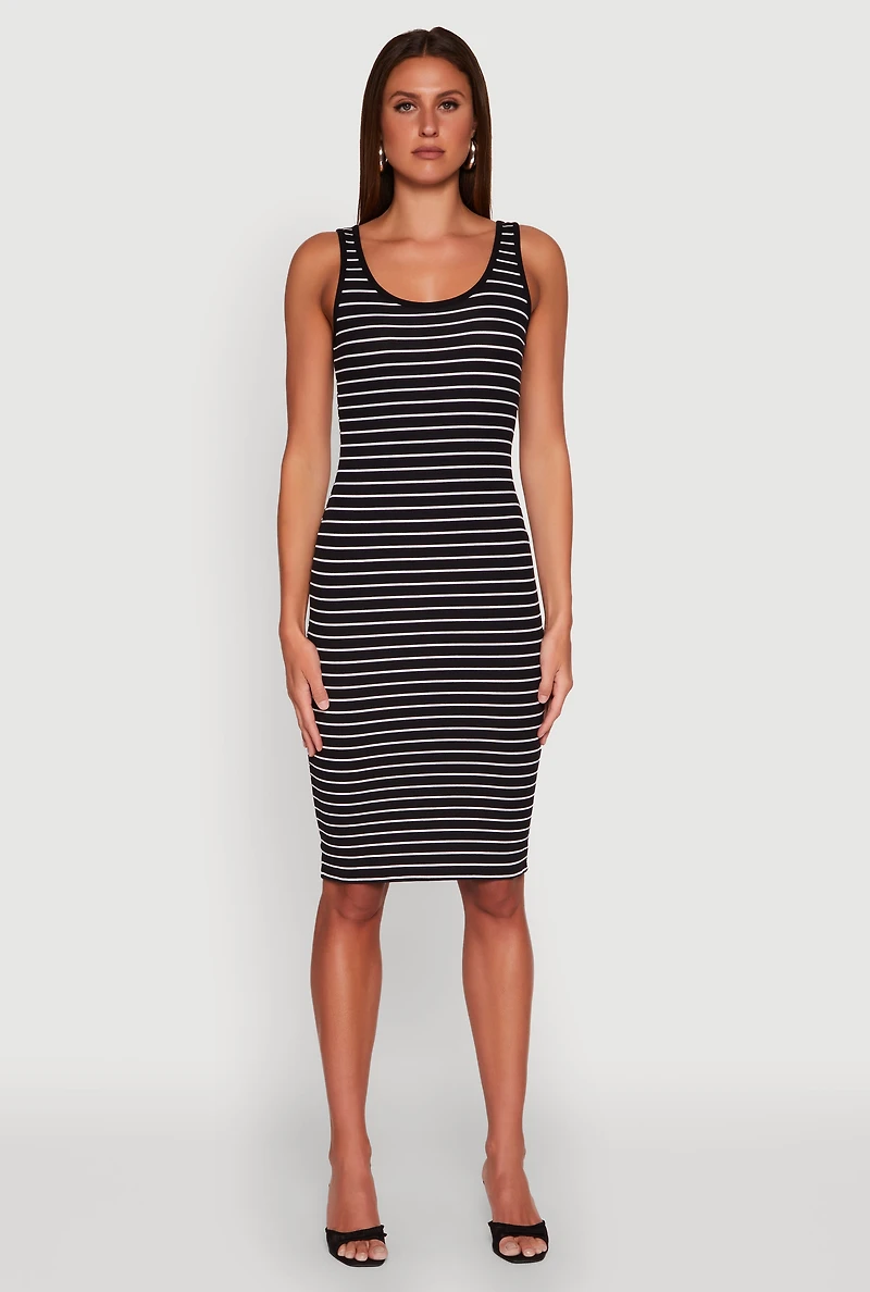 Womens Striped Scoop Neck Midi Dress, M