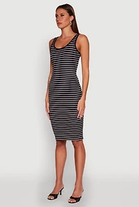Womens Striped Scoop Neck Midi Dress,