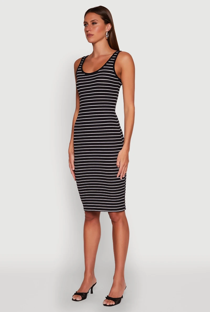 Womens Striped Scoop Neck Midi Dress, M