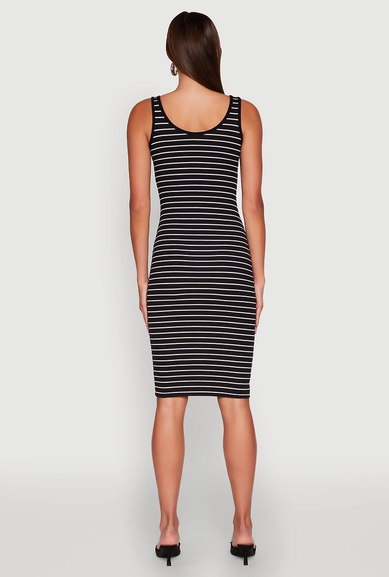 Womens Striped Scoop Neck Midi Dress, M