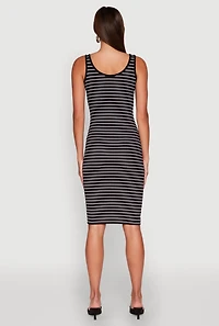 Womens Striped Scoop Neck Midi Dress, M