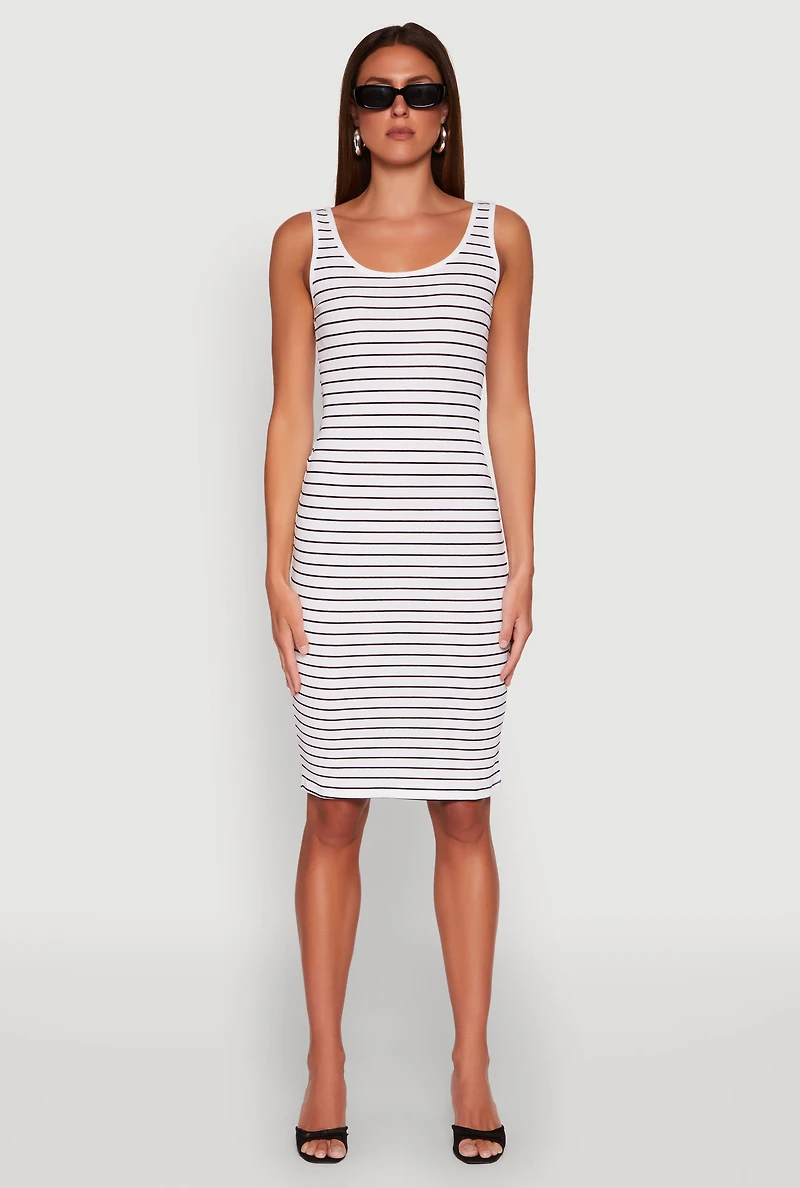 Womens Striped Scoop Neck Midi Dress, Multi, Size L
