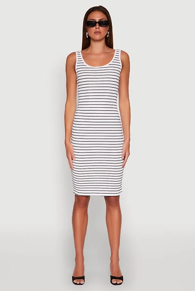 Womens Striped Scoop Neck Midi Dress, Multi, Size L