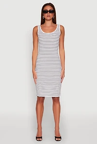 Womens Striped Scoop Neck Midi Dress, Multi, Size L