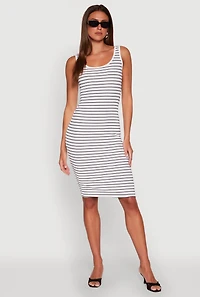 Womens Striped Scoop Neck Midi Dress, Multi, Size L