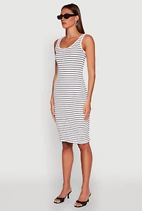 Womens Striped Scoop Neck Midi Dress, Multi, Size L