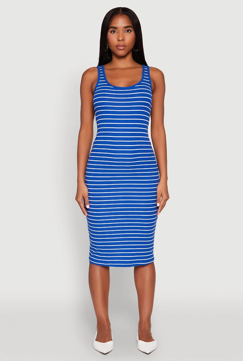 Striped Scoop Neck Midi Dress