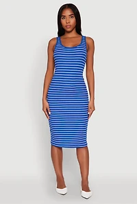 Womens Striped Scoop Neck Midi Dress,